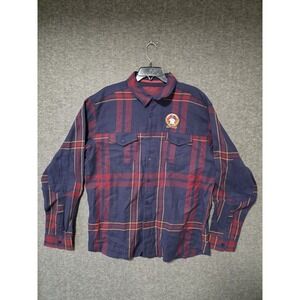 Born Fly Long Sleeve Red Plaid Flannel Style Button Logo Shirt Men's 2XL Semper